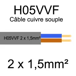 câble cuivre souple isolé PVC H05VVF 2 conducteurs 1.5mm²