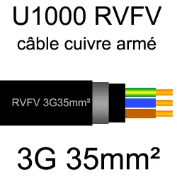 câble électrique armé renforcé âme cuivre U1000 RVFV 3 conducteurs section 35mm²