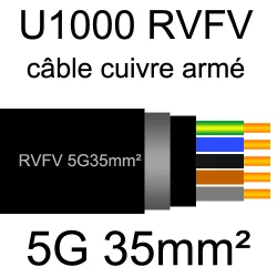câble électrique armé renforcé âme cuivre U1000 RVFV 5 conducteurs section 35mm²