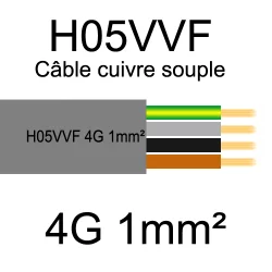 câble cuivre souple isolé PVC H05VVF 4 conducteurs 1mm²