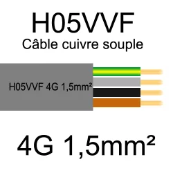 câble cuivre souple isolé PVC H05VVF 4 conducteurs 1.5mm²