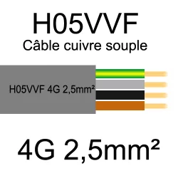 câble cuivre souple isolé PVC H05VVF 4 conducteurs 2.5mm²