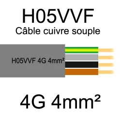 câble cuivre souple isolé PVC H05VVF 4 conducteurs 4mm²