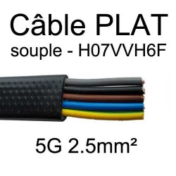 câble électrique plat noir souple série H07VVH6F 5 conducteurs 2.5mm²