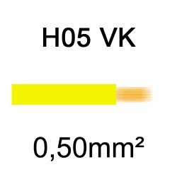 fil de câblage cuivre souple isolé PVC H05VK 0.5mm² jaune
