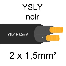 câble cuivre souple noir pour extérieur série YSLY 2 conducteurs 1.5mm²