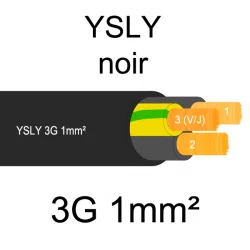 câble cuivre souple noir pour extérieur série YSLY 3 conducteurs 1mm²