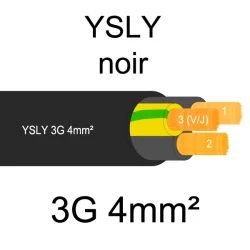 câble cuivre souple noir pour extérieur série YSLY 3 conducteurs 4mm²
