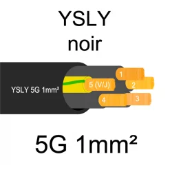 câble cuivre souple noir pour extérieur série YSLY 5 conducteurs 1mm²