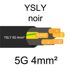 câble cuivre souple noir pour extérieur série YSLY 5 conducteurs 4mm²