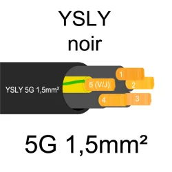 câble cuivre souple noir pour extérieur série YSLY 5 conducteurs 1.5mm²