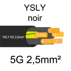 câble cuivre souple noir pour extérieur série YSLY 5 conducteurs 2.5mm²