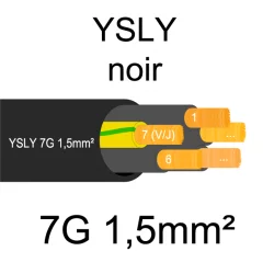 câble cuivre souple noir pour extérieur série YSLY 7 conducteurs 1.5mm²