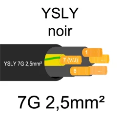 câble cuivre souple noir pour extérieur série YSLY 7 conducteurs 2.5mm²
