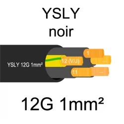 câble cuivre souple noir pour extérieur série YSLY 12 conducteurs 1mm²
