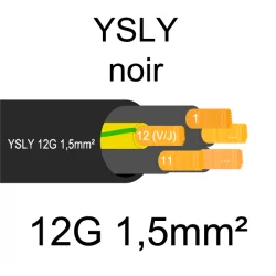 câble cuivre souple noir pour extérieur série YSLY 12 conducteurs 1.5mm²