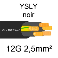 câble cuivre souple noir pour extérieur série YSLY 12 conducteurs 2.5mm²