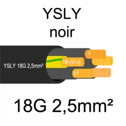 câble cuivre souple noir pour extérieur série YSLY 18 conducteurs 2.5mm²