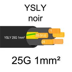 câble cuivre souple noir pour extérieur série YSLY 25 conducteurs 1mm²