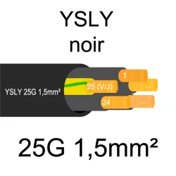 câble cuivre souple noir pour extérieur série YSLY 25 conducteurs 1.5mm²