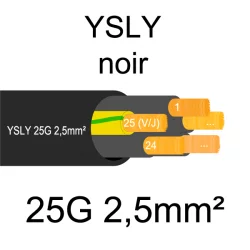 câble cuivre souple noir pour extérieur série YSLY 25 conducteurs 2.5mm²
