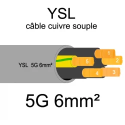 câble cuivre souple isolé PVC gris série YSL 5 conducteurs 6mm²