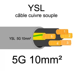 câble cuivre souple isolé PVC gris série YSL 5 conducteurs 10mm²