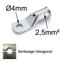 cosse à sertir cuivre étamé 2.5mm² trou M4 cosse à sertir cuivre étamé 2.5mm² trou M4
