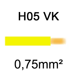 fil de câblage cuivre souple isolé PVC H05VK 0.75mm² jaune