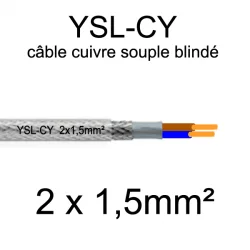 câble électrique cuivre souple blindé YSL-CY 2 conducteurs 1.5mm²