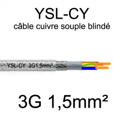 câble électrique cuivre souple blindé YSL-CY 3 conducteurs 1.5mm²