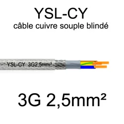 câble électrique cuivre souple blindé YSL-CY 3 conducteurs 2.5mm²