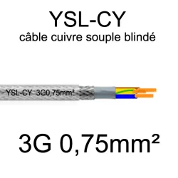 câble électrique cuivre souple blindé YSL-CY 3 conducteurs 0.75mm²