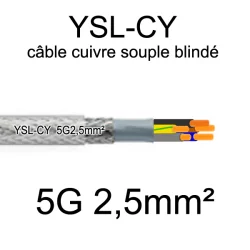 câble électrique cuivre souple blindé YSL-CY 5 conducteurs 2.5mm²