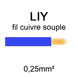 fil de câblage en cuivre souple série LIY section 0.25mm² bleu