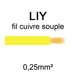 fil de câblage en cuivre souple série LIY section 0.25mm² jaune