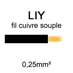 fil de câblage en cuivre souple série LIY section 0.25mm² noir