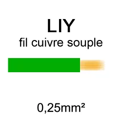 fil de câblage en cuivre souple série LIY section 0.25mm² vert