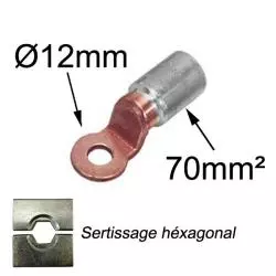 cosse bimétal alu cuivre de branchement de câble aluminium 70mm² trou M12