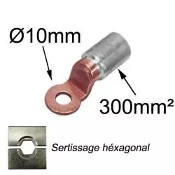 cosse bimétal alu cuivre de branchement de câble aluminium 300mm² trou M10