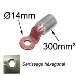 cosse bimétal alu cuivre de branchement de câble aluminium 300mm² trou M14