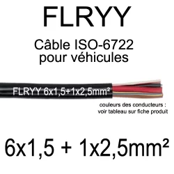 cable electrique pour vehicule et remorque FLRYY 6x1.5+1x2.5mm2