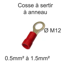 cosse auto isolee à anneau M12 pour fil section 0.5mm2 à 1.5mm2
