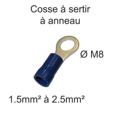 cosse auto isolee à anneau M8 pour fil section 1.5mm2 à 2.5mm2