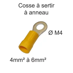 cosse auto isolee à anneau M4 pour fil section 4mm2 à 6mm2