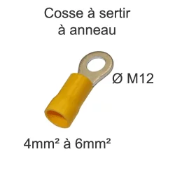 cosse auto isolee à anneau M12 pour fil section 4mm2 à 6mm2