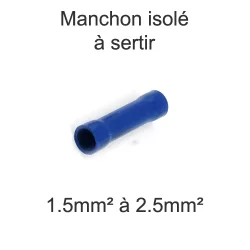 manchon isolé bleu à sertir pour fil électrique 1.5mm2 2.5mm2