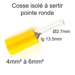 cosse isolée à sertir à pointe ronde roulée 4mm2 6mm2 pointe D2.7x13.5mm