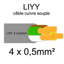 câble cuivre souple isolé PVC série LIYY 4 conducteurs 0.5mm2 4x0.5