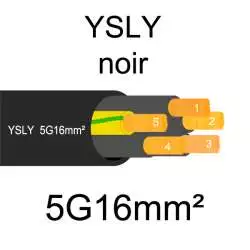 câble cuivre souple noir pour extérieur série YSLY 5 conducteurs 16mm²